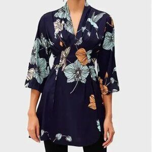 Pleated Peplum Floral Empire Tie-Back Top Tunic custom 14–16